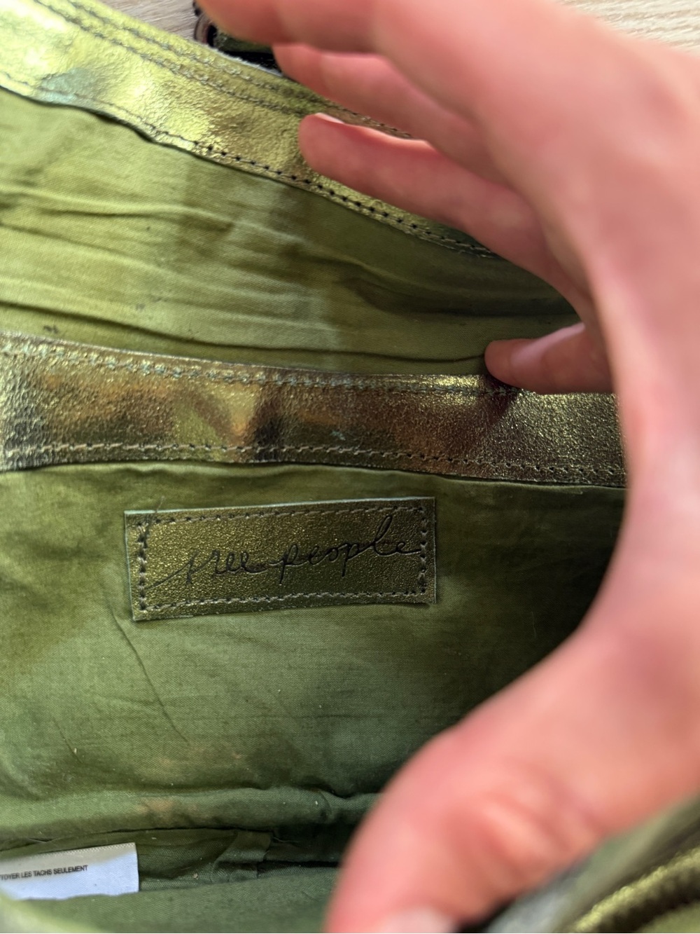 Free People Shimmery Olive Green Metallic Shoulder Bag - Picture 6 of 9